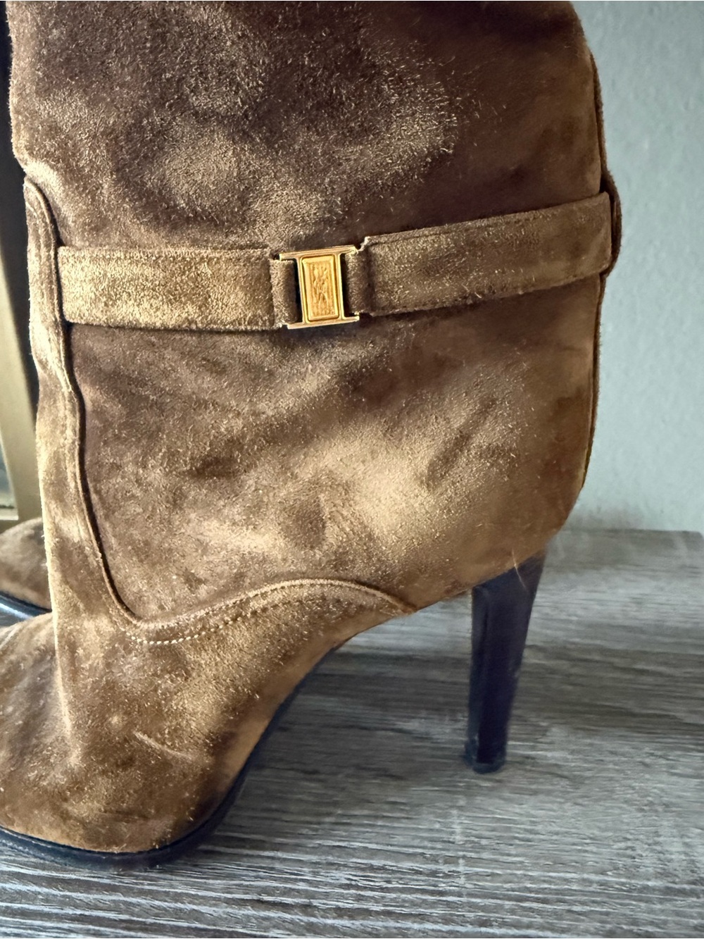 Yves Saint Laurent Camel Suede Knee-High Stiletto Boot - Picture 5 of 5